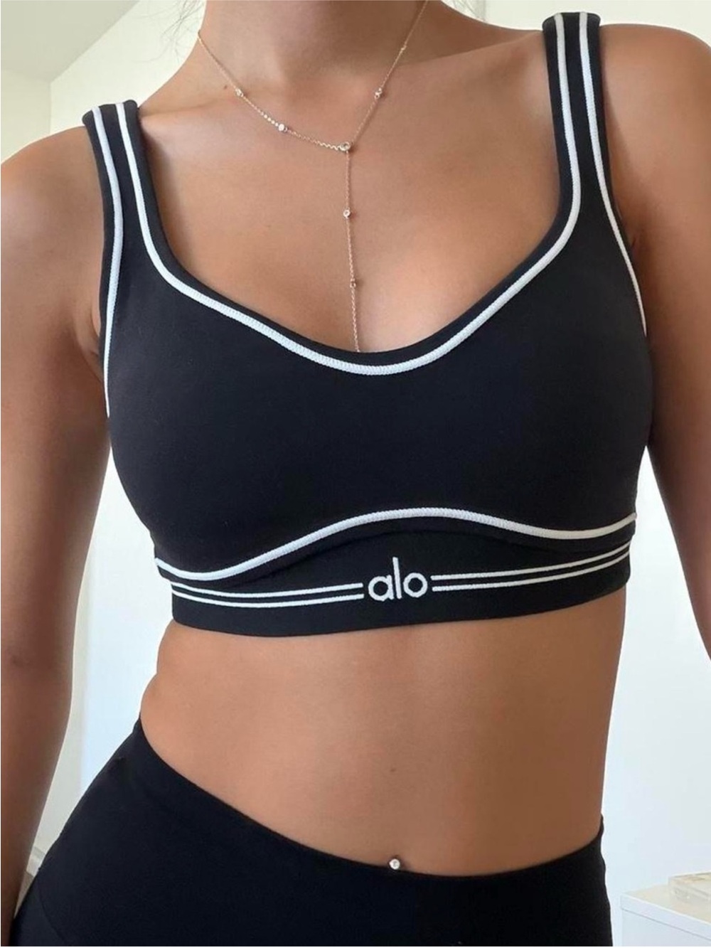 ALO Yoga Black Sports Bra with White Trim